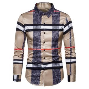 6xl 2022 Business Casual Plaid Shirt Men's Formal Workwear Wedding Dress Slim Social Party Clothes Khaki Checked Shirt 341x