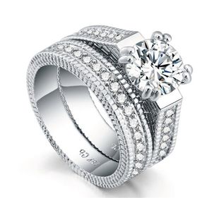 Rovski Finger Ringセットのクリスタルで装飾された結婚式の婚約リング花嫁パーティージュエリーギフト-6061055590