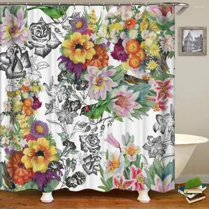 Shower Curtains Flowers Birds Plant Bath Frabic Waterproof Polyester Bathroom With Hooks Decoration Curtain