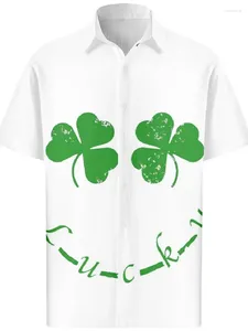 Men's Casual Shirts 2024 St. Patrick's Day Waffle Digital Printed Cardigan Shirt Loose Top