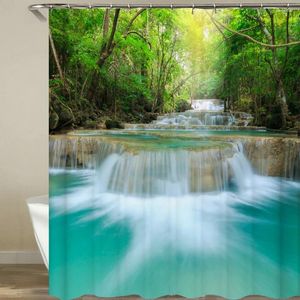 Shower Curtains Waterproof Bath Curtain Forest Beach Green Plant Bathroom Polyester Fabric Washable 180x200cm With Hooks