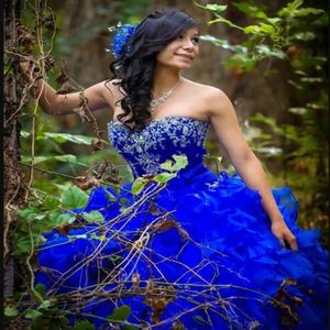 2019 New Royal Blue Sweet 16 Quinceanera Dresses Sweetheart Pärlade broderier TIER RUFFLES KOT BALL GOWN PRINCESS Long Prom Dresses 2532