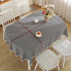 Tischtuch Tischdecke Oval 200 cm grau Plaid Ellipse -Abdeckung mit Boho -Leinen Stoff Dinning Home Bauernhaus Einfach Rustikal