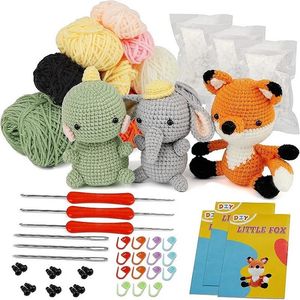Kit de tricô de crochê de animais fofo de Buddur com instruções e fios de fios de algodão para bonecas iniciantes fazendo material não acabado 240510