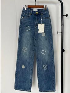 2024SS Women's luxury Classic embroidered logo vintage high waisted straight leg denim pants JeansDesigner Denim Trousers Jean Pants