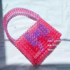Faskiej mody Dripstring Projekt łuku akrylowy kryształowa torba Śliczna różowa spółka z koralikami torby damskie letnie torebka wszechstronna damska