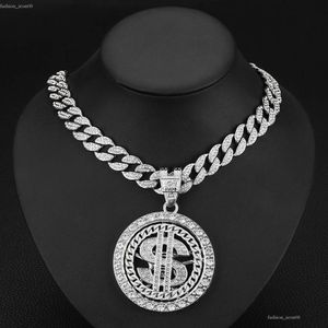 Designers Design Fashion Accessories New Trendy Brand US Dollar Necklace With Rotertable US Dollar Eloy Hip-Hop Mens Personlig hänge Mens smycken 18in