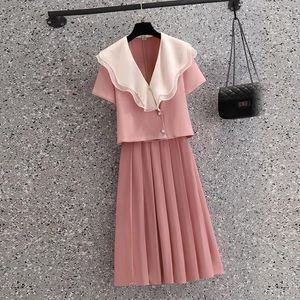 Work Dresses Women Summer Two 2 Piece Set Korean Style Elegant Single Breasted Short Sleeve Tops And High Waist Bodycon Mini Skirt