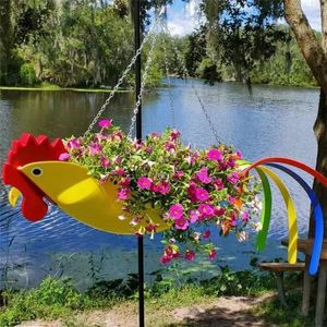 Vases Colorful Flamingo Flower Pot Animal Bird Hanging Basket Garden Parrot Rooster Outdoor Decorations