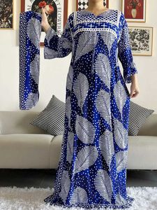 Etnik Giyim Yeni Stil Afrika Dashiki Baskı Uzun Slve Gevşek Pamuk Zarif Kadınlar Abaya Uzun Elbise Yaz Maxi Rahat Elbise Vestidos T240510