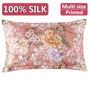 1 piece of 100% natural mulberry silk 19mm satin printed pillowcase pillowcase envelope standard Queen LS005 240510
