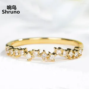 Anelli a grappolo Shruno Solido 14K 585 Anello di fidanzamento diamanti in oro giallo per donne Mezza eternità Principessa Cut Cambia Bridal