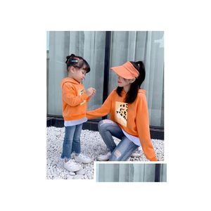Aile Eşleşen Kıyafetler Bahar Sonbahar Uzun Kollu Baba Kız Kız Bebek Boy T-Shirt Turuncu Giyim Yeşil Damla Teslimat Çocuk Mate Dhhjz