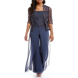 Elegante königliche blaue Kleidung Mutter der Braut Kleider Pant Anzüge Outfit kostenlose Jacke 3 Stück Hochzeit Gastkleider 266u