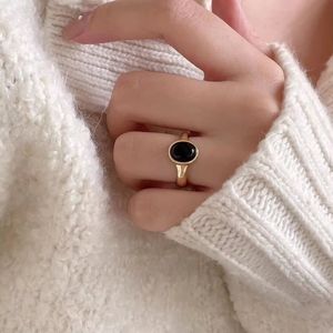 18K Gold Black Onyx Ring Gemstone 925 Jóias de prata esterlina para mulheres por atacado