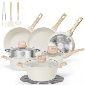 Köksredskap sätter 17-stycken non stick set premium granitbeläggning snabb uppvärmning aluminium kärna lätt att rengöra kökskrukor och kokkärl med