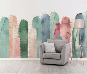 Sfondi personalizzati Nordic Cactus PO Sfondi per soggiorno divano TV Sfondo murale Copertura di carta per la casa Adesivo per il miglioramento della casa