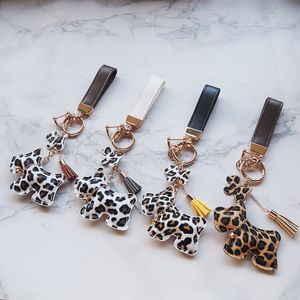 Luxury Dog Neychains Metal Cute Keyring Buckle Fashion Leopard Tassel Car Keychain for Girls