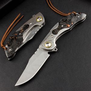 New H2551 High -End -Flipper Klappmesser VG10 Damaskus Stahlblatt Kohlefaser mit Damaskus Stahlgriff Griff im Freien Camping Wanderüberleben EDC Taschenmesser