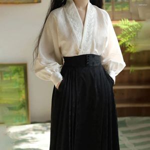 Bluzki damskie chiński styl ulepszona koszula Han Han-Hand Sollar Long-Sleeved 2024 Spring i jesienne smukłe odchudzanie