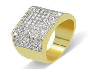 Pierścienie hiphopowe w stylu europejskim i amerykańskim złoto Pleted Full Diamond Jewelry Men039s Hip Hop Ring Street Akcesoria14782469580188