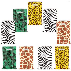Geschenkverpackung Jungle Forest Green Blatt Tiere Papierbeutel Cartoon Lion Tiger Zebra für S Kids Cookies Pack