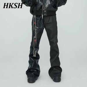 Men's Pants HKSH handmade coating ultra-thin adhesive wax surface heavy-duty splicing crack casual black PU leather pants for mens trendy punk HK0850L2405