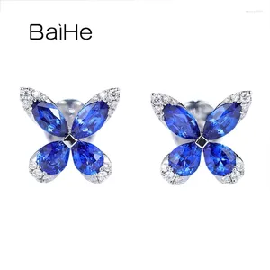 Orecchini per borchie Baihe Solid 14k White Gold Natural Sapphire H/Si Diamond Butterfly Women Fine Jewelry Aretes Subang Rama-Rama