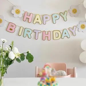 Party Decoration Daisy Happy Birthday Banner With White Flower Garland Flag Kids Adult Scene Bunting