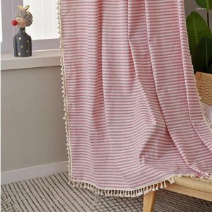 Curtain LL1039Simple Red Striped Cotton and Linen frędzle Zasłony w stylu amerykańskim w stylu retro BB Tkanina