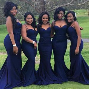 Sexy Marine Blue Brautjungferkleider für Hochzeits Gastparty billige Gurte mit Schatz Hals Plus Size Formalkleider für afrikanische schwarze GI 295y