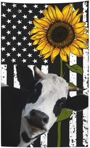 タオルマイクロファイバーアメリカ旗牛ひまわりビーチタオル黄色の花柄と黒い白アメリカのお風呂クイックドライサンド