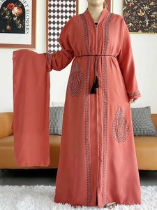 Etniska kläder 2024 Summer Women Elegant Dresses Dubai Party Outfits Long Slve Chiffon Dashiki Muslim Women Robe Open African Abaya Clothing T240510