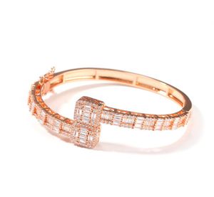 Hip Hop Bling Iced Out Men Gold Plated T Square Zircon Bracelet Crystal Miami Bangle Fashion Personality Cuban Jewerly3948489