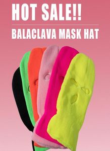 Unisex Balaclava 마스크 모자 3 홀 페이스 마스크 블랙 니트 스노 보드 모자 모자 겨울 비니 여성 6234122