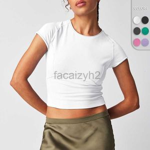 Women's T Shirt sexy Tees Summer solid color round neck exposed navel top sexy spicy girl slim fit can be worn outside with a short sleeved bottom for women tops