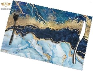 Table Mats Abstract Blue Marble Placemats 12x18 Inch Set Of 4 Washable Polyester Place Indoor Outdoor Mat For Party Dining Patio