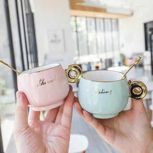 Pucharki Pucharki Puchar i Setek spodek 240 ml Nordic Chubky Coffee Mub Lettre Alphabet Luxury Ceramic Tazas de Cafe Ceramica Drinkware