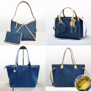 Kvinnor Luxury Denim Tote Designer Handbag Casual Denim Shopping Bag Bag väska stor kapacitet axel tote handväska pendlare mamma väska aldrig ur mode shopping väska