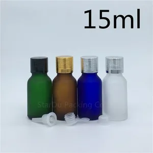 Storage Bottles Travel Bottle 15ml Green Blue Amber Transparent Frosted Glass Vials Essential Oil With Aluminum Cap 12pcs/lot