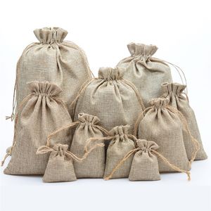 Natural Jute Drawstring Påsar Stylish Hessian Burlap Wedding Favor Holders For Coffee Bean Candy Present Bag Pouch 217b