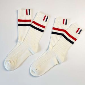 Men's Socks 2022 Spring New Socks Mens and Womens Mid Length Tb Blue White Red Cloth Label Pure Cotton Thick Thread Stacked Long Socks Ins Sybr