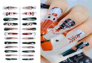 24pcsset false Nail with Design Christmas Halloween Halloween Halloween Snowflake Long Ballerina Coffin Fake Fill Cover Tips with Glue CH193530674