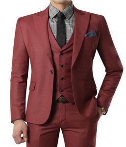 Wine Red Suit Custom Made Wedding Suits With Pants Mens Tuxedos Grooms Shawl Black Lapel One Button Jacketpantsvesttie6106981