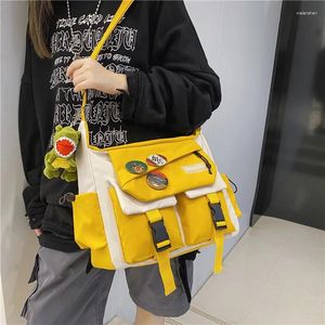 Bolsas escolares estilos de techwear multifuncional bolsa de crossbody laranja azul masculino japão harajuku ombro único mensageiro de ombro