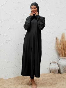 Этническая одежда 2024 Summer Dubai abaya 3 Piece Set Black Burkini Муслим Mujer Modest Swimwear Женщины с плавающей шапкой Rope Femme Musulmane Clothing T2405107JNU