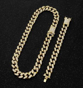 Men039s Hip Hop Necklace and Bracelet Set Silver Ice Crystal Miami Cuba Chain Heavy Water Diamond Rapper 2cm Q08091306971