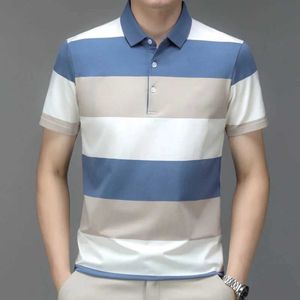 メンズポロスメンズポロシャツビジネスカジュアルシンプルなストライププリント夏の短袖ポロシャツファッションストリート衣料品l2405