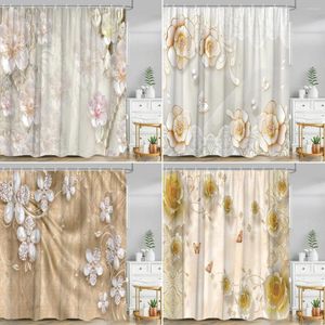 Shower Curtains Floral Luxury Curtain Nordic Elegant Modern Butterfly Landscape Lotus Leaf Plant Polyester Fabric Bathroom Decor