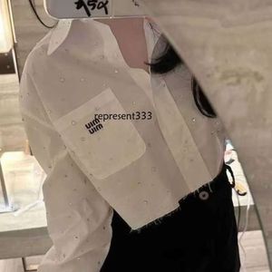 mui mui shirts Women's Blouses & Shirts Designer Brand New Sparkling Star Water Diamond Small Letter Flip Collar Short Long Sleeved Mui Shirt For Women 963